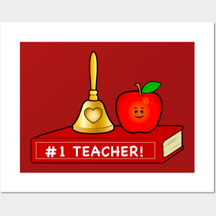 Teacher Appreciation Cute Apple and Bell with Book Posters and Art